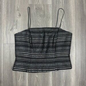 JS‎ Collections Black Silver Metallic Striped Cami Top Sz 14